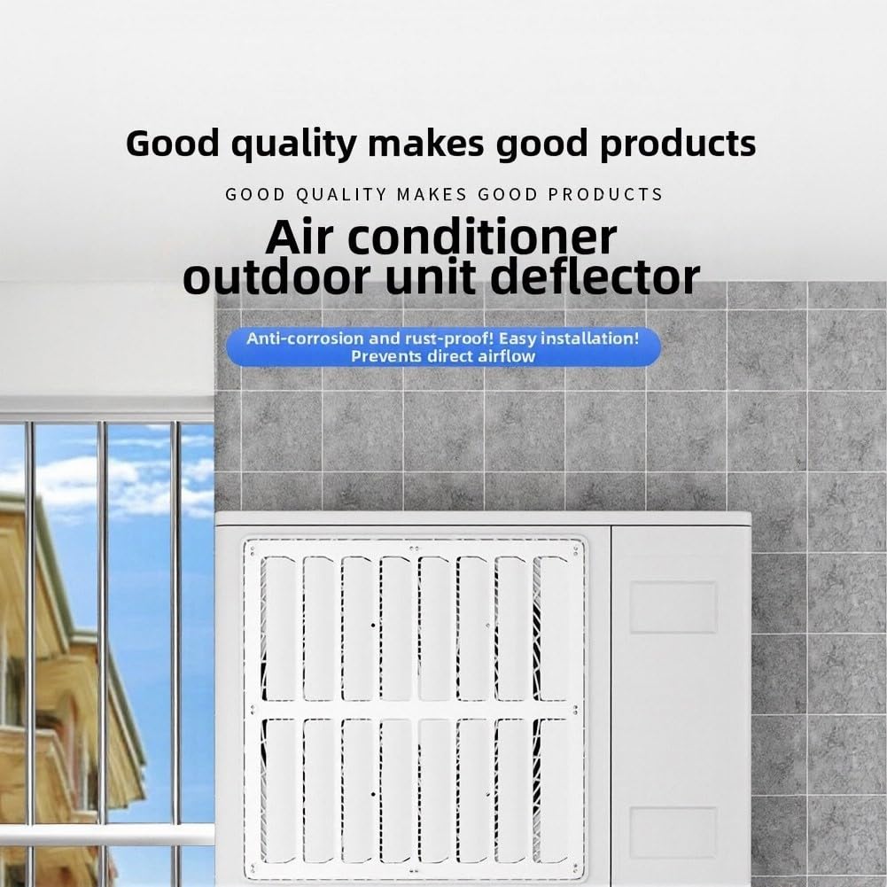 Protector de viento plateado para unidad exterior de CA, cubierta de guía de flujo de aire sin taladro para disipación de calor, deflector de esquinas redondeadas resistente a la corrosión, 43 x 43 cm