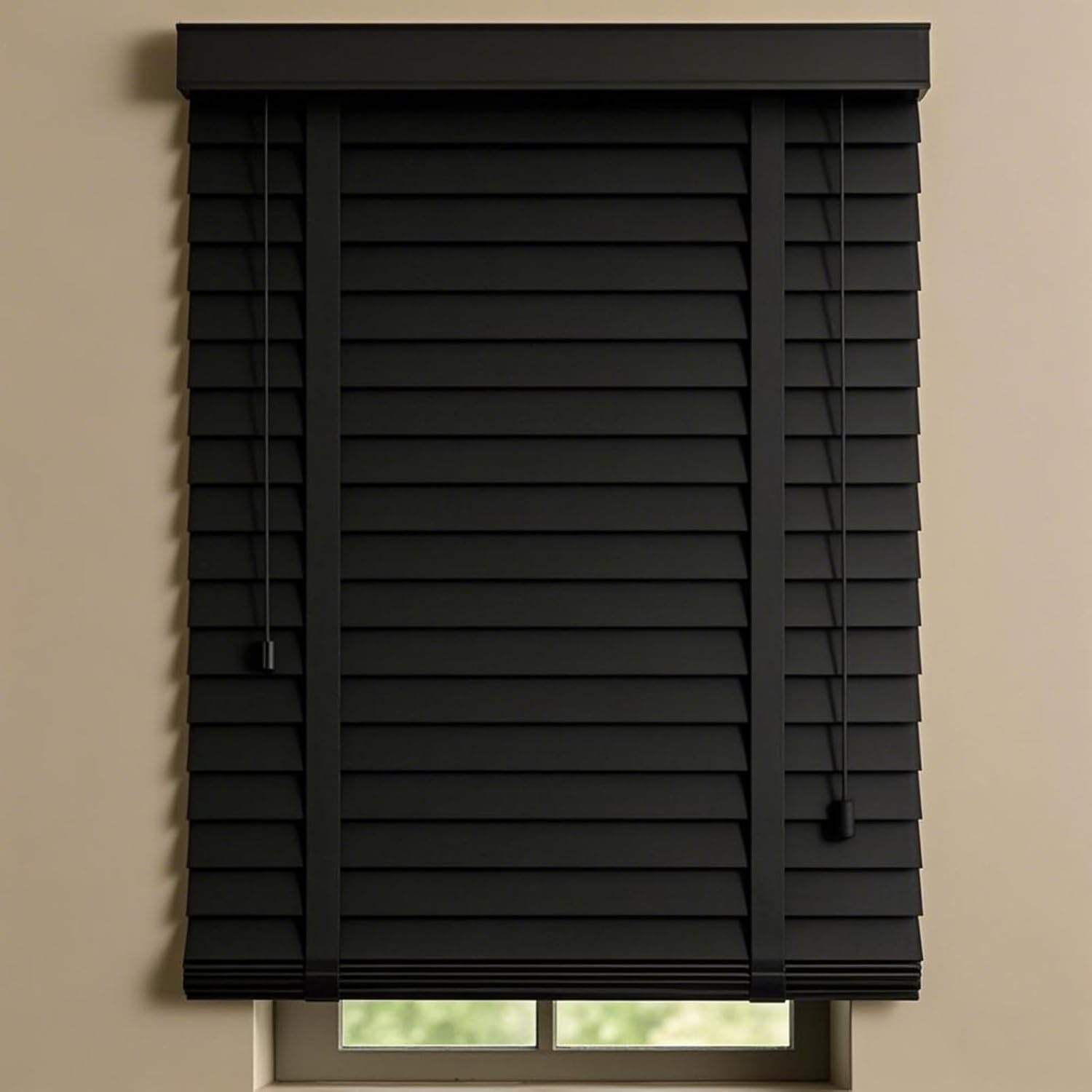 2" Slats Wood Blinds, Blackout Privacy Horizontal Blinds for Indoor Windows, Wooden Light Filtering Venetian Shades for Bedroom, Living Room, Cordless 24" 36" 38" 45" 48" 42" 30" 60"(Black)