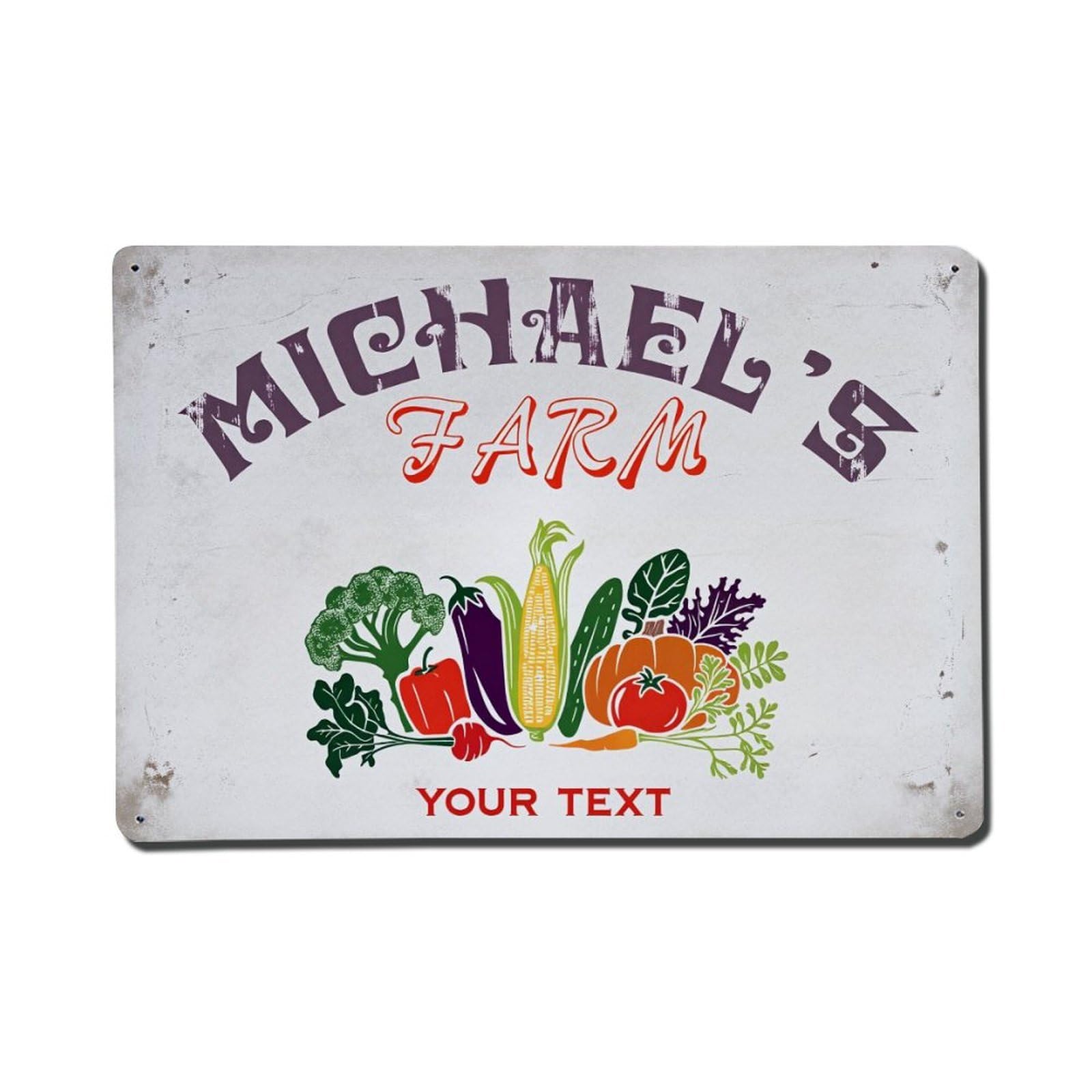Farm Fresh Vegetables Logo Design Tin Sign Vintage Metal Poster, Home Bar Garage Man Cave Cafe Indoor & Outdoor Wall Decoration 8x12Inches