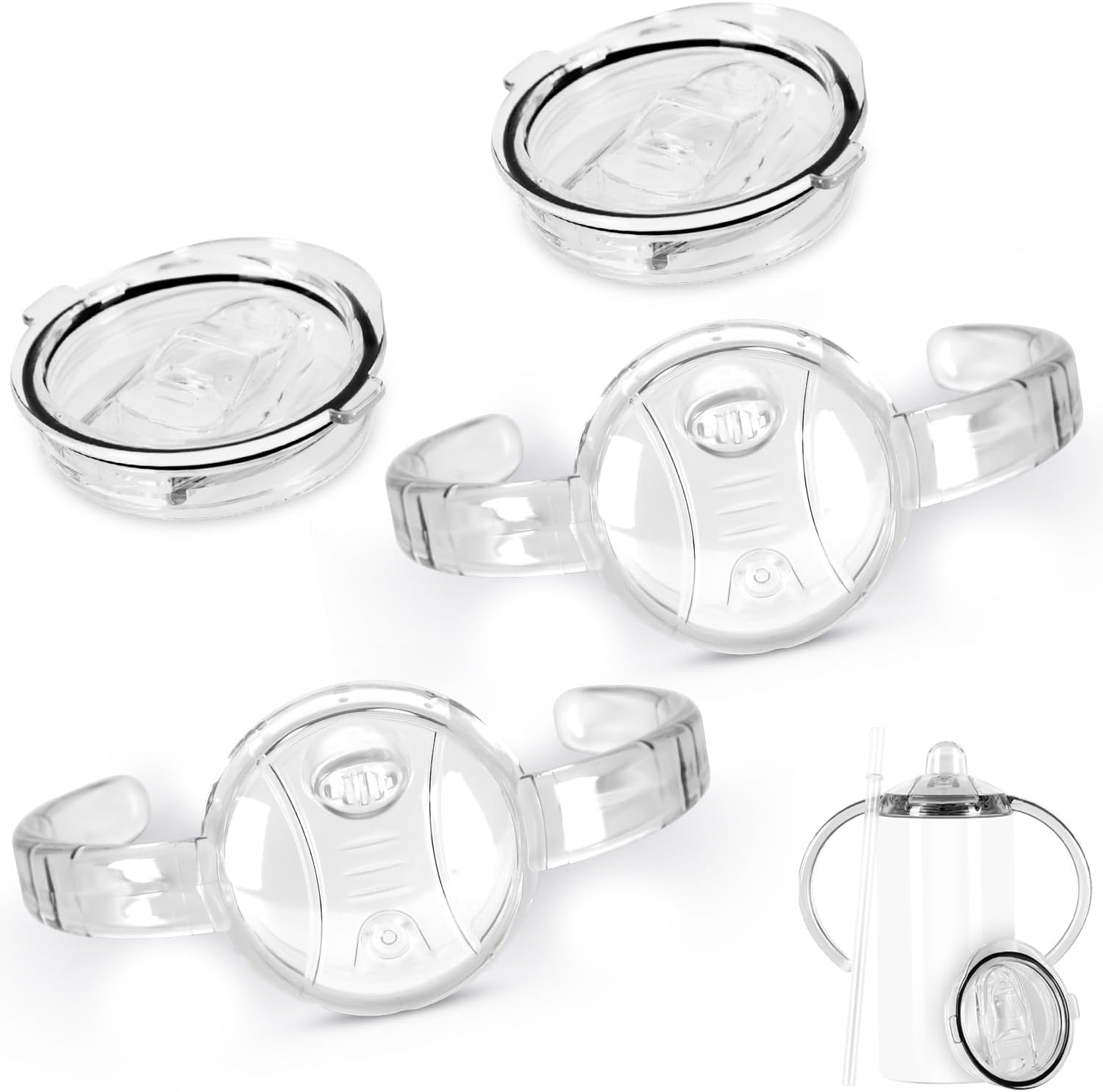 Replacement Sippy Lid And Screw Lid Set For 12 Oz Sublimation Sippy Cup, 2 Pack