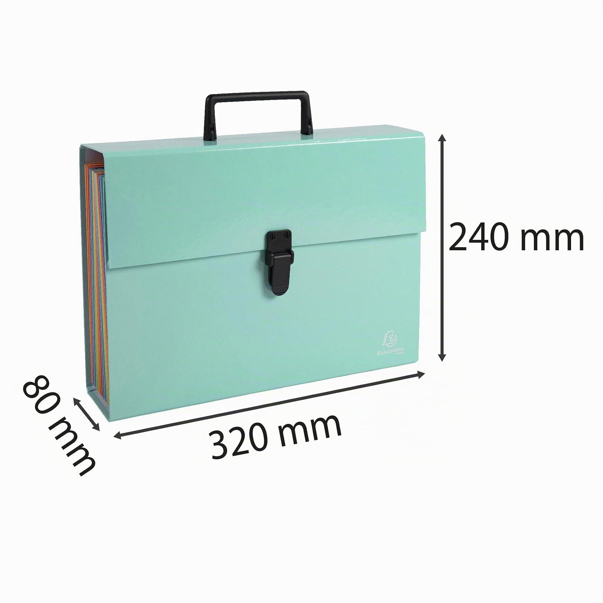 Exacompta - Réf. 56763E - Carton de 4 trieurs valisette avec poignée Aquarel - soufflets renforcés multicolores - fermeture par bouton clip - 18 compartiments - dim 32x24 cm - pour A4 - vert pastel