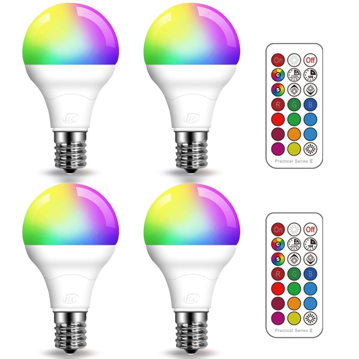 ILC E17 Intermediate Base LED Light Bulbs (40w Equivalent) 5W, Color Changing RGB, 2700K Warm White, 12 Colors 2 Modes Timing with Remote Control (4 Pack)