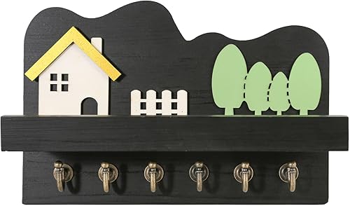 Miniatura 2 de Bonito llavero para pared, soporte decorativo para llaves y correo con estante, diseño de casa pequeña para bolsos, paraguas, correo, cartera y