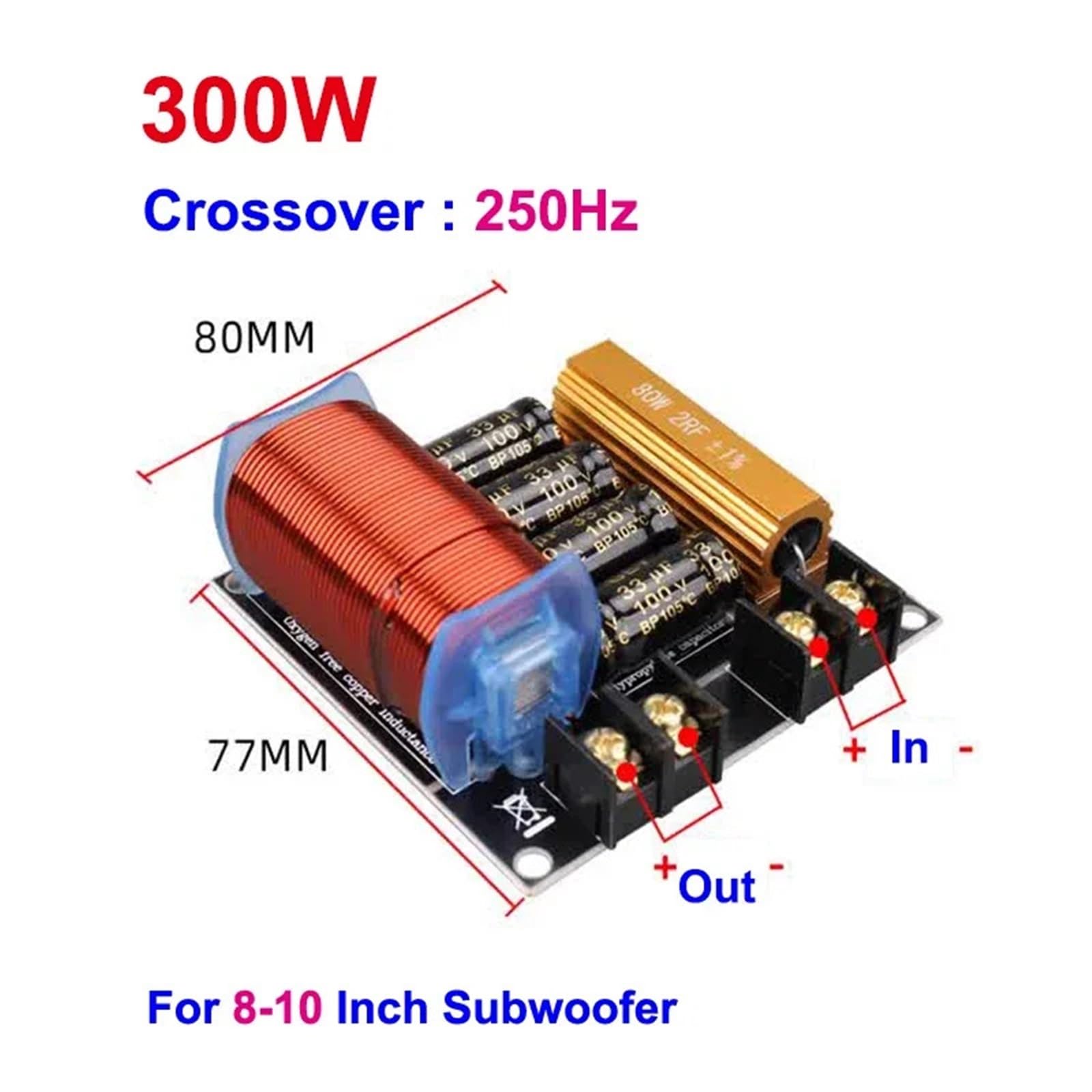 1 PCS 300W / 500W / 800W Bass Speaker 250Hz/300Hz Subwoofer Frequency Divider HiFi Stereo DIY Audio Woofer Crossover Filter (Color : 500W)