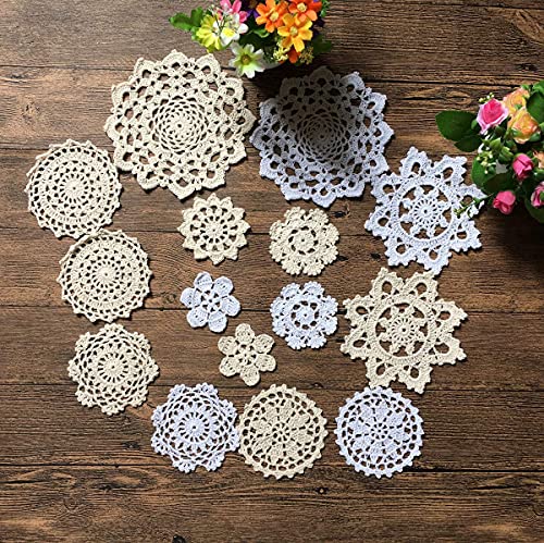 MINDPLUS Set of 36 Mini Hand Crochet Doilies Small Cotton Crocheted Lace Doilies Table Placemat 3-6 Inches Snowflake Style White Beige Vintage Wedding Decorate Hight Tea - Image 4