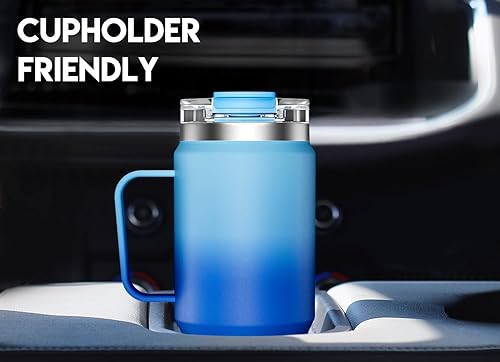 Miniatura 6 de Meoky Vaso de viaje de 24 onzas, vaso de acero inoxidable con triple aislamiento con asa y tapa para sorber 2 en 1, 100% a prueba de fugas, mantiene