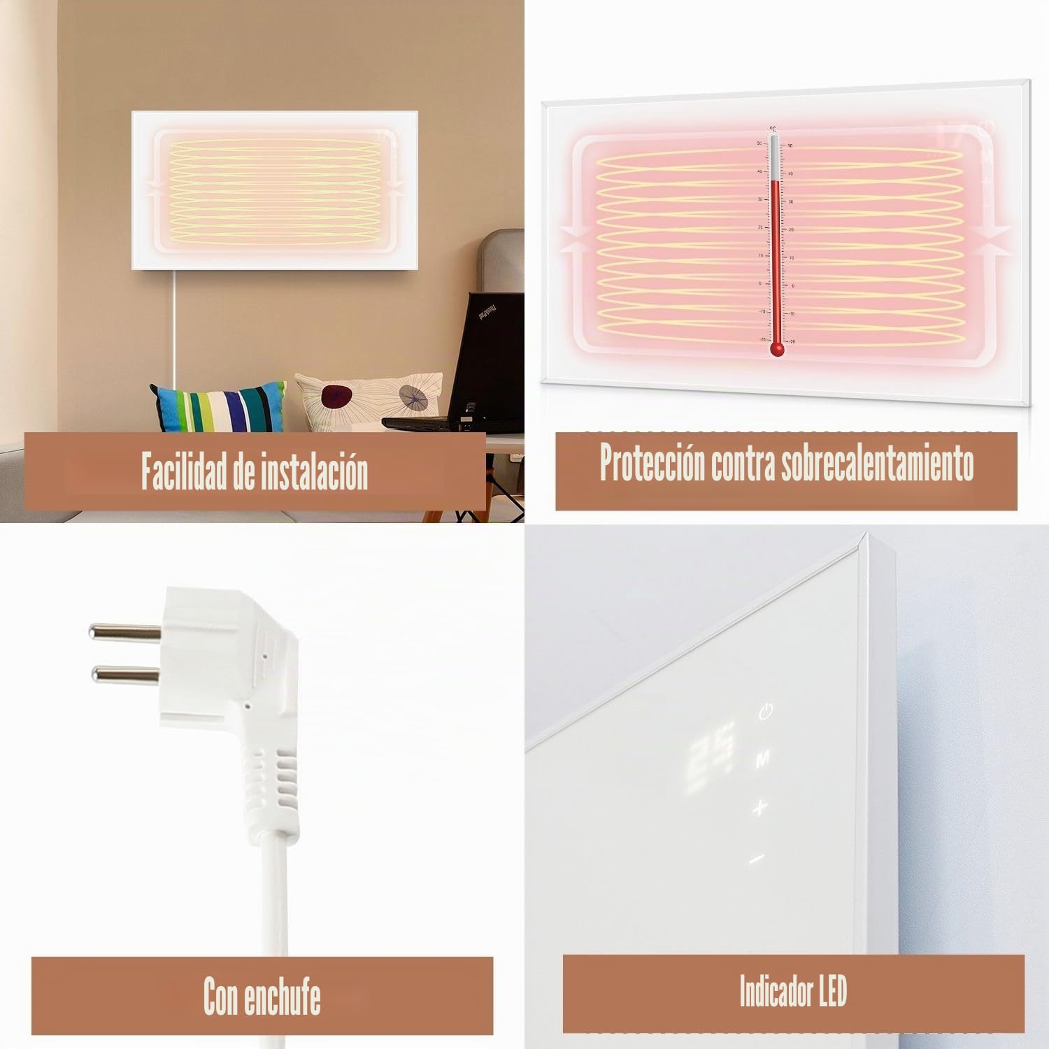 Calefacción infrarroja de pared 450W - Termostato infrarrojo dispositivo autónomo con control remoto Calefacción eléctrica de ahorro energético con APP WiFi Radiador eléctrico de pared