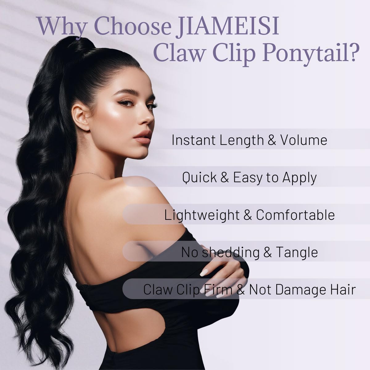 JIAMEISI Claw Clip Ponytail Hair Extensions 18 Inch Ponytail Extension Long Curly Wavy Jaw Clip in Pony Tails Extension Synthetic Fluffy Hairpiece for Women Girls Daily Use Party Black - Image 2