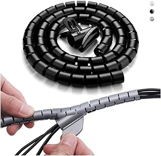 Organizador de Cabos E Fios C/APLICADOR Kit c/ 2 de 2m Total 4m para Cabos de Tv Computador Telefone Internet Uso Residencial e Empresarial Cor Preto/Cinza Tubo Espiral Flexível e Ajustavel PREMIUM