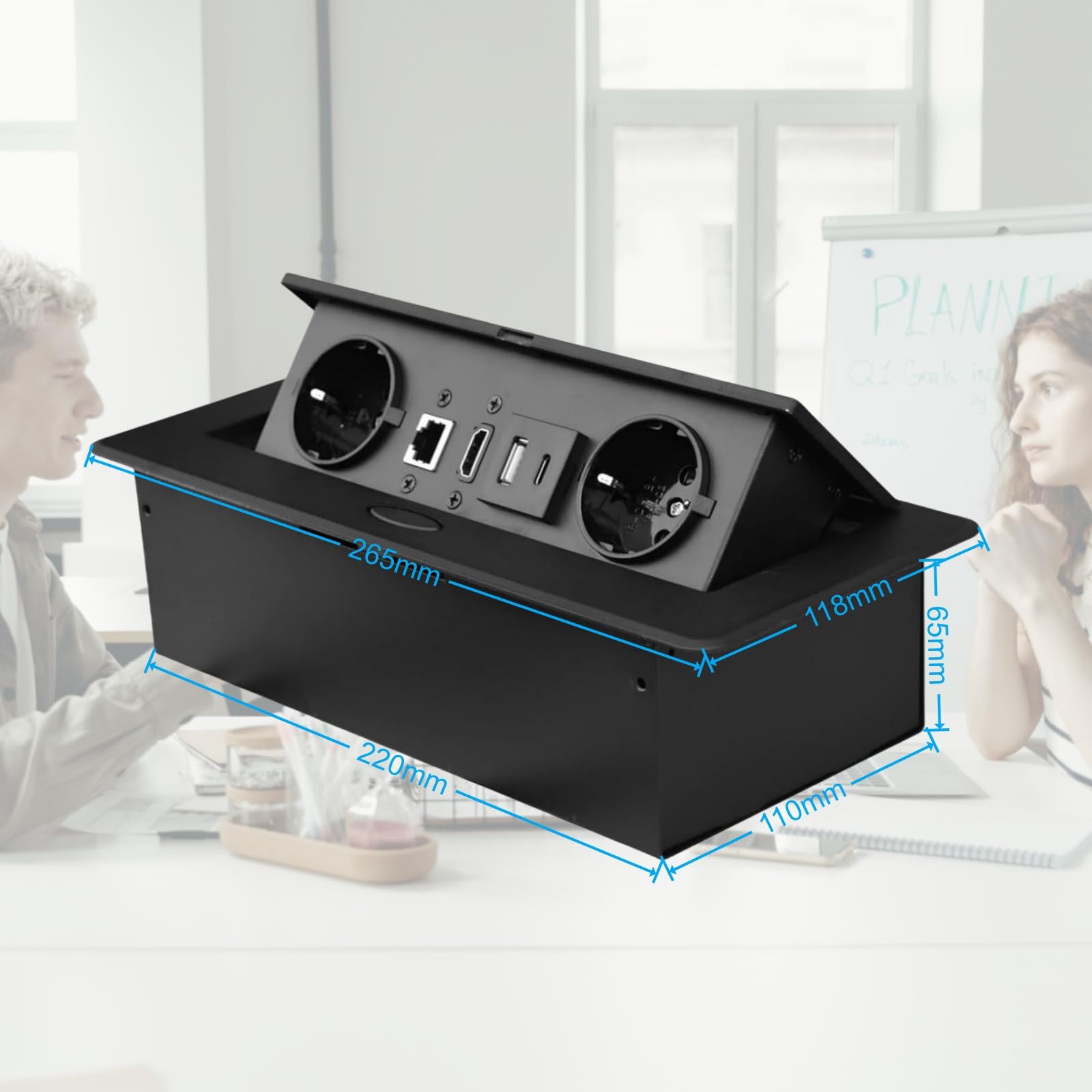 Prise encastrable de table - Prise escamotable avec USB LAN HDMI Type Max 20 W - Charge intelligente - Noir