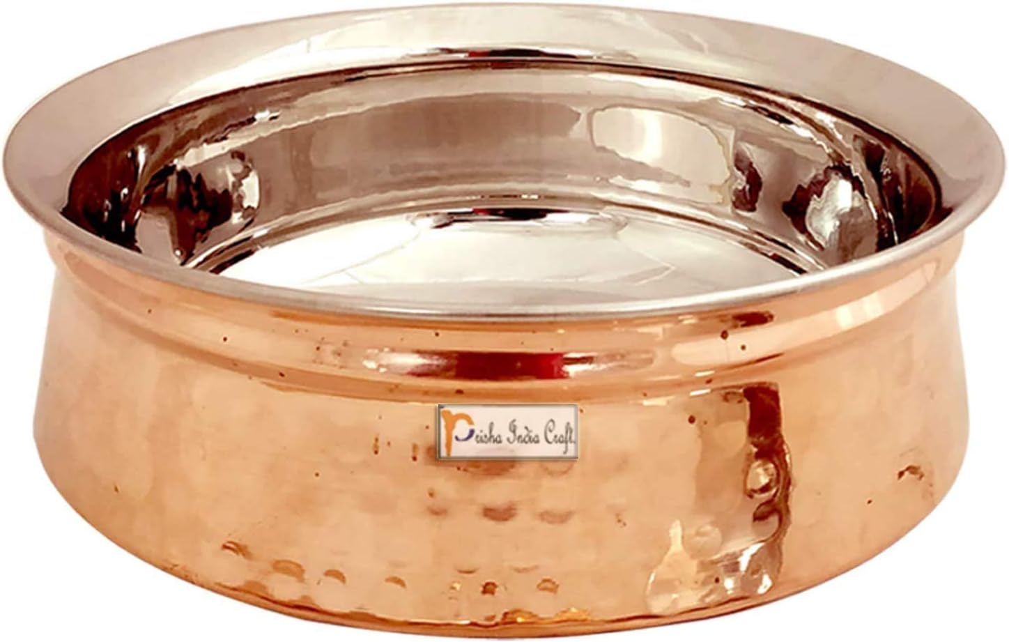 Prisha India Craft Stainless Steel Copper Handi Bowl for Serving Dishes, Serveware & Tableware | Capacity 300 ML, 1 No | Set of 2