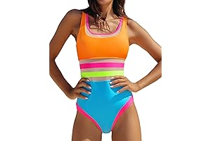 Trendy Neon Color Block One Piece Bathing Suit for Women