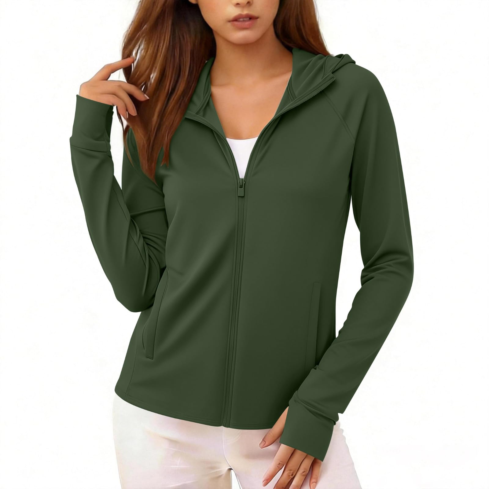Damen UPF 50+ Sonnenschutz Hoodie Full Zip Laufshirt Uv Schutzkleidung Wander Kleidung Damen Cooling Shirt Funktionsshirt Leicht Schnelltrocknend