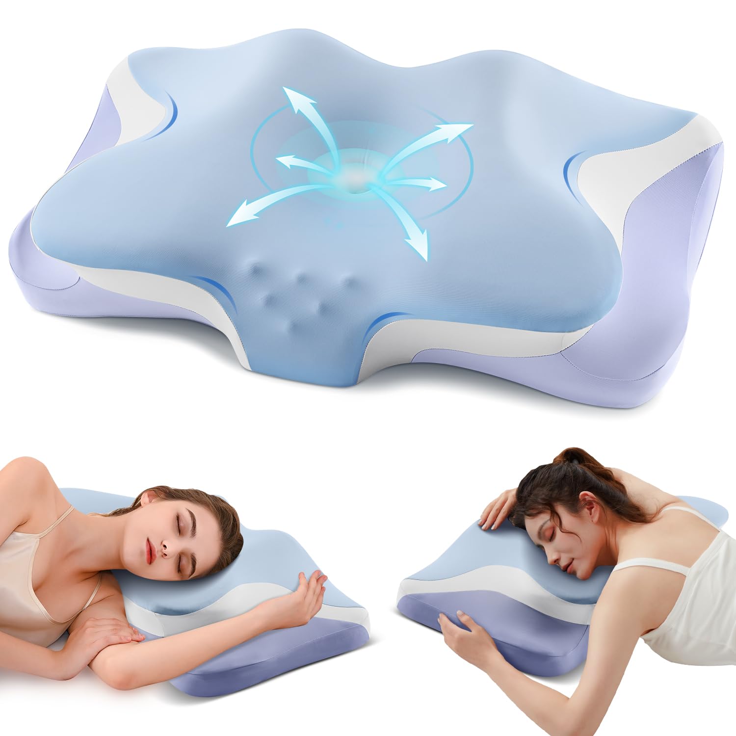Cervical Pillow for Sleeping - Cooling Ergonomic Memory Foam Pillows for Neck Pain Relief Contour Neck Support Pillow