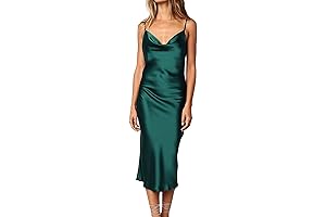 Women's Sleeveless Satin Cowl Neck Dot Leopard Midi Dress