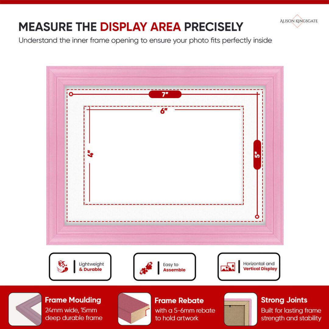 Alison Kingsgate 7x5 Pink Picture Frame with Mount for 6x4 Photos, 7" x 5" Frame With 6" x 4" Mount - Image 3