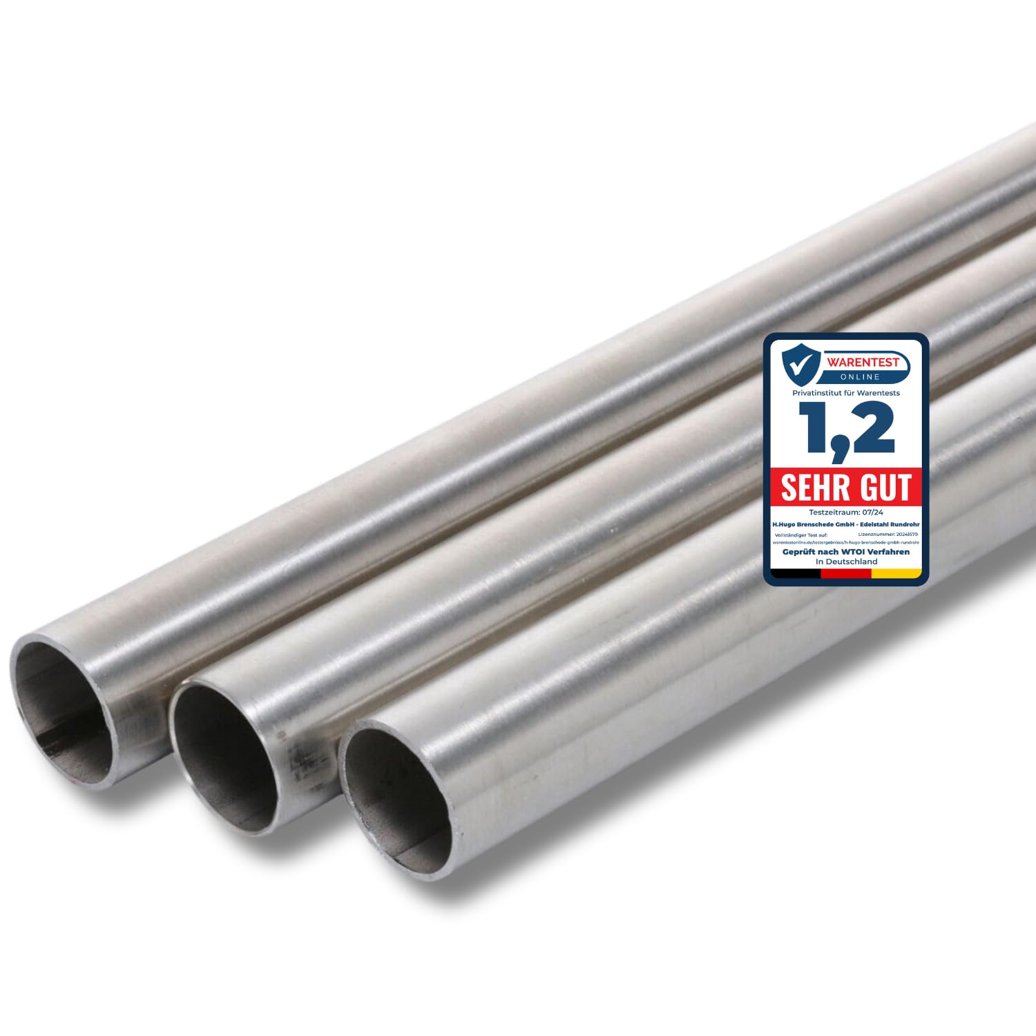 Tube rond/Acier inoxydable/grain 240 / WST 1.4301 / V2A / Épaisseur de paroi : 2 mm (diamètre 42,4 mm, longueur : 2000 mm)