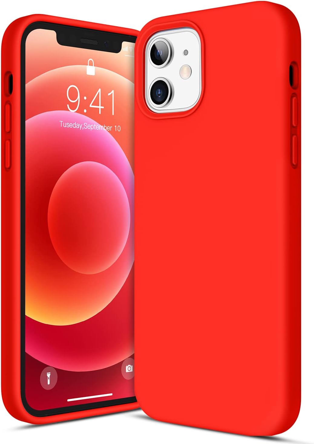 CANSHN Compatible with iPhone 12 Case and iPhone 12 Pro Case 6.1'' 2020, Liquid Silicone Soft Gel Rubber Full Body Protection Shockproof Phone Case Cover - Red