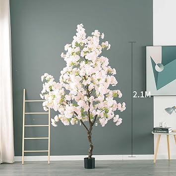 Artificial Cherry Tree Weeping Cherry Tree White Cherry Tree for Indoor Outdoor Home Office Party Table Center Wedding Pale Pink, 6.8FT/210CM