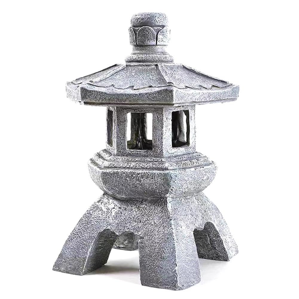 CTRLZS Garden Accessory Ornament Solar Powered Resin Pagoda Lantern Palace Lanterns Tower Statue Solar Lamp Garden Decor A