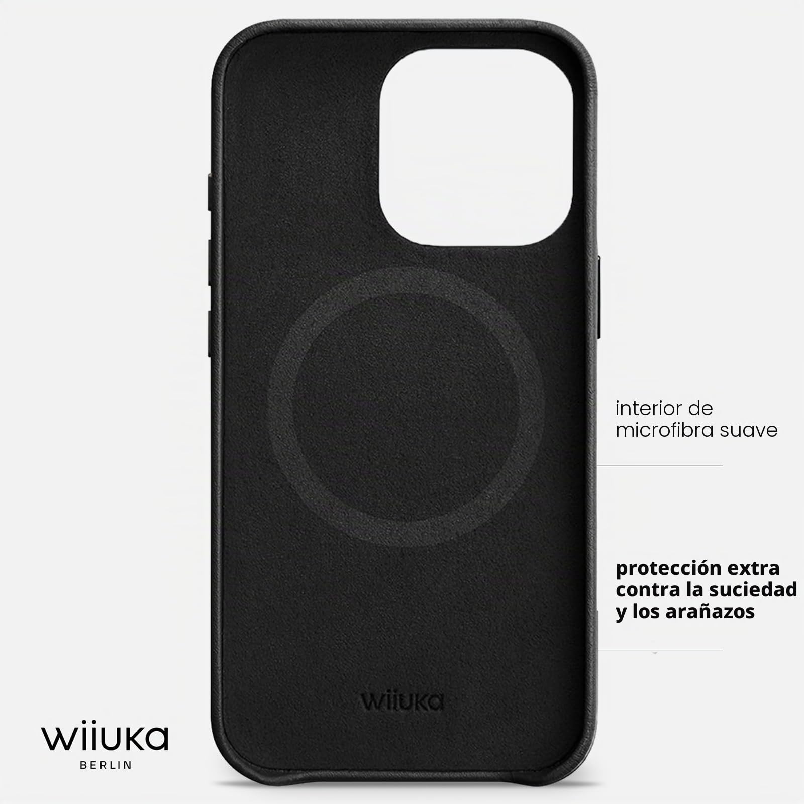 WIIUKA Funda para iPhone 15 Pro Max, piel de Alemania, funda de piel extrafina, funda premium para teléfono móvil, funda, Qi, vintage negro
