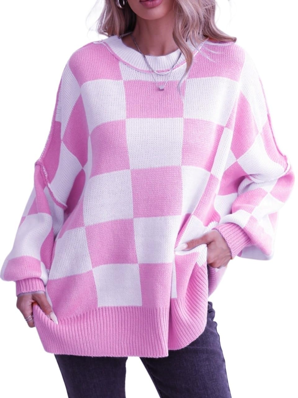 Womens 2025 Fall Crewneck Sweaters Loose Drop Shoulder Mock Neck Sweater