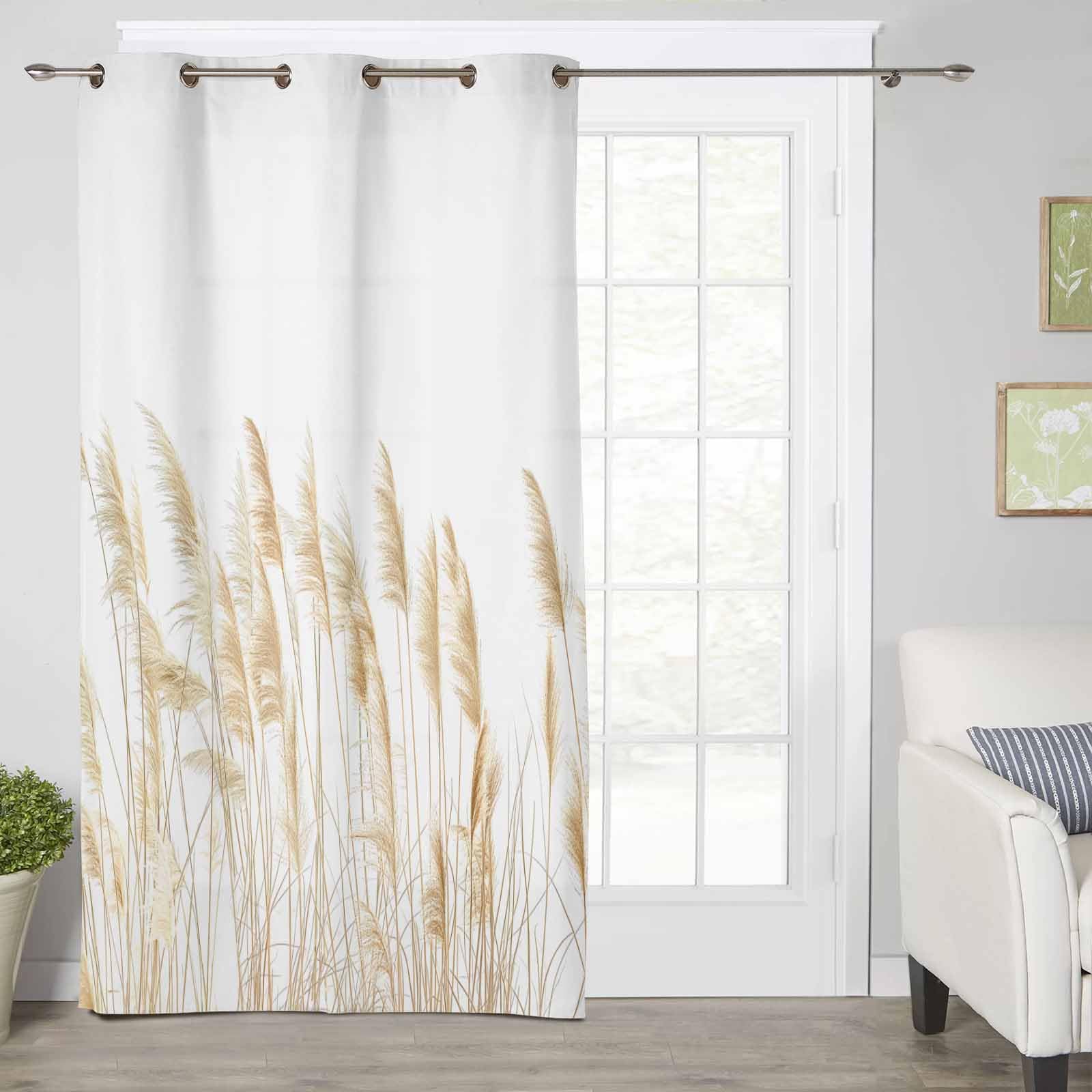Segard Kitchen Window Curtain, Pastoral Reed Pampas Grass Plant Grommet Top Privacy Curtains Window Treatments Drapes for Bedroom Living Room, Autumn Botanical on White 1 Panel 52x72IN
