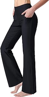 Keolorn Women's Bootcut Yoga Pants with Pockets High Waist Bootleg Yoga Workout Pants for Women
