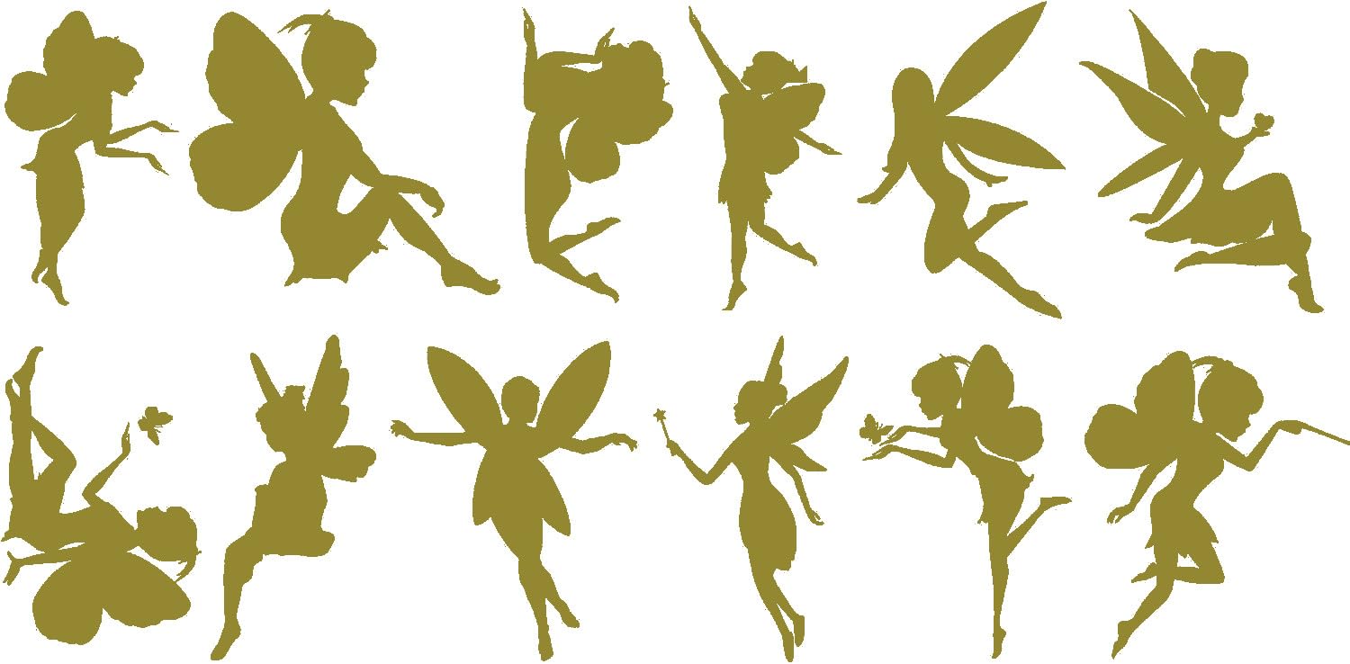 Pack of 12 Fairy Stickers - Waterproof Decals - Fairies Gifts - Use on Laptops, Cars, Water Bottles, Scrapbooking, Party Bags (Gold, Medium Pack)
