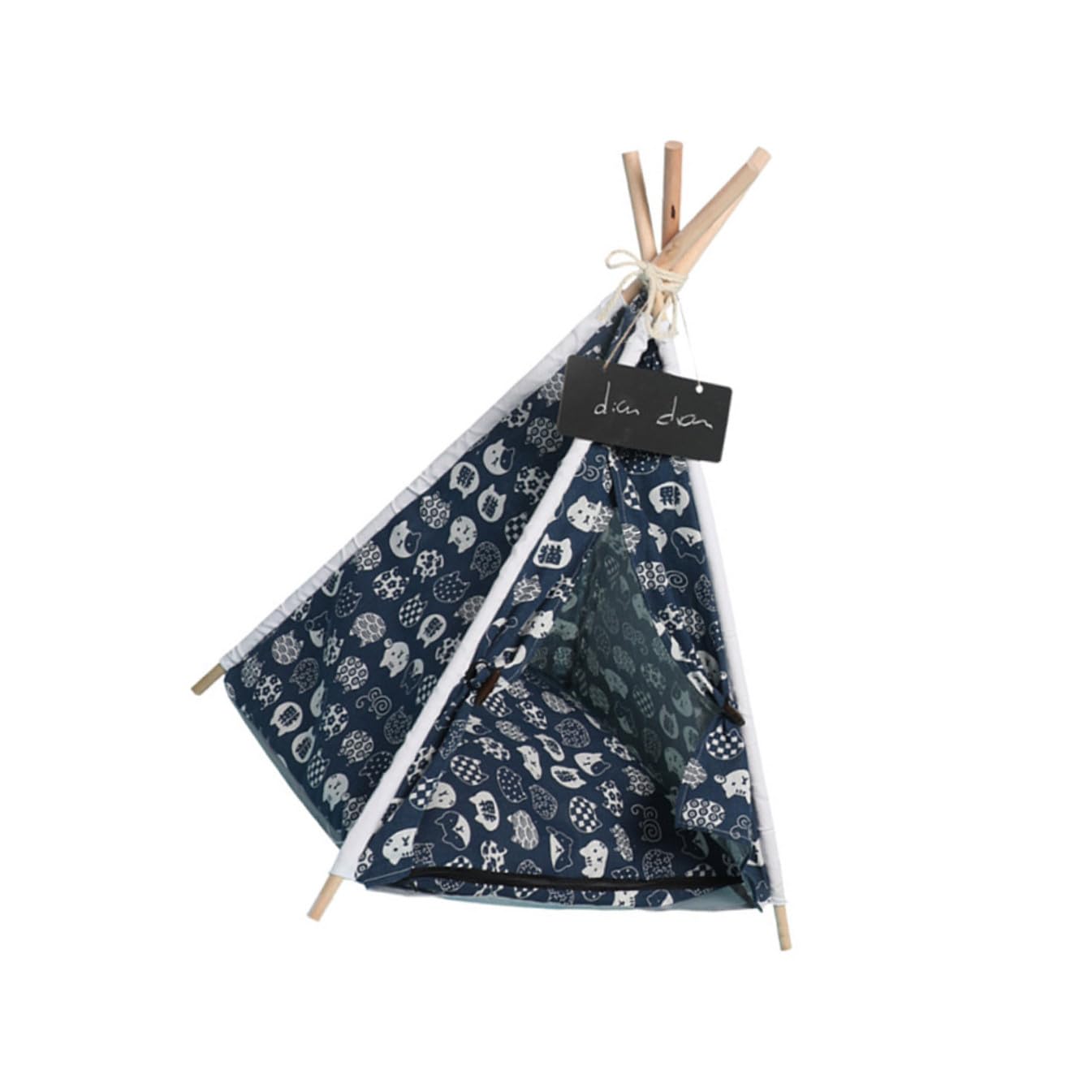 Tente pour animaux niche intérieur lin bois navy avec coussin pour chat et petit chien