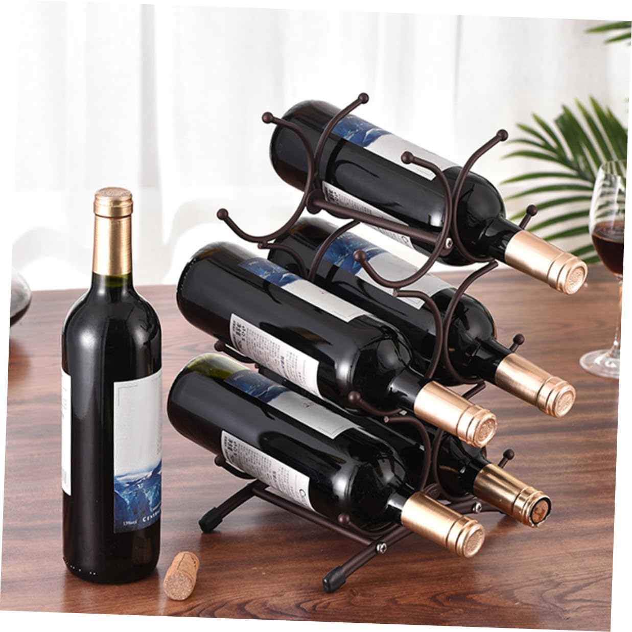SAFIGLE Detachable Iron Wine Rack for Countertop 6-Bottle Holder Vintage Matte Copper Wine Bottle Shelf for Home Dining Room Display