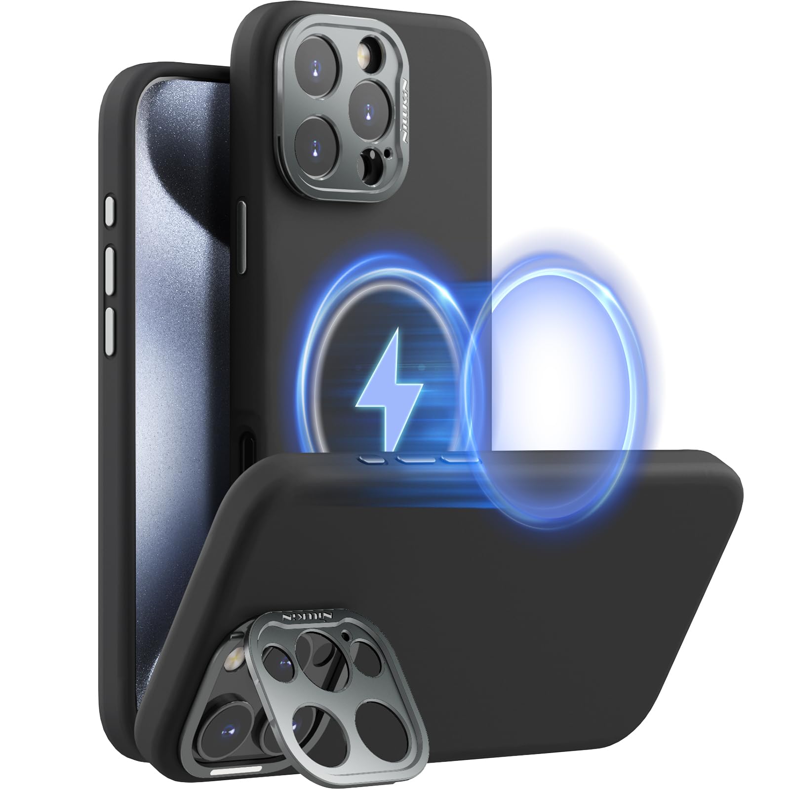 Nillkin for iPhone 16 Pro Max Case with Camera Protection & Stand, Compatible with MagSafe, Shockproof Silicone Slim Phone Case iPhone 16 Pro Max,