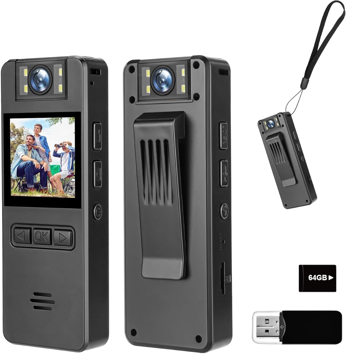 64GB Mini Body Cam,1080P Video Camera with 180° Rotating Lens,120° Wide Angle,Audio and Video Recording, Portable Compact Personal Camera Personal Civilians, Police Law Enforcement