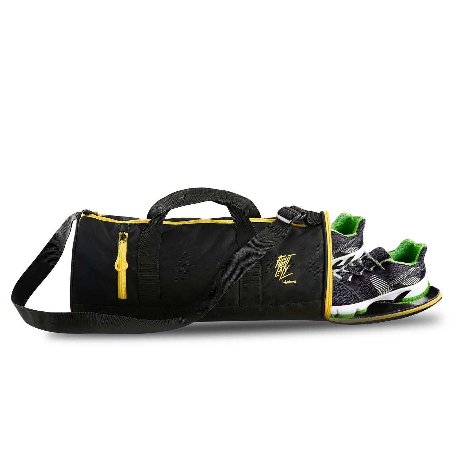 Lifelong 30 L Duffle Bag | Gym Bags for Men & Women | Adjustable Shoulder Bag | Duffle Gym Bag | Water Resistant | Sports & Travel Bag with Shoe Compartment & Side Pocket (Black & Yellow)