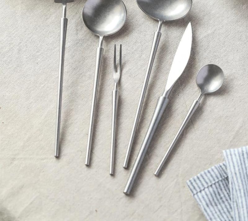 Flatware Silverware Set, 4/16/24/32/40/48pcs Retro Steak Knife Fork Spoon Dessert Fork Spoon 304 Stainless Steel Coffee Spoon Tableware, Tableware Cutlery Set(24 Pieces for 6)