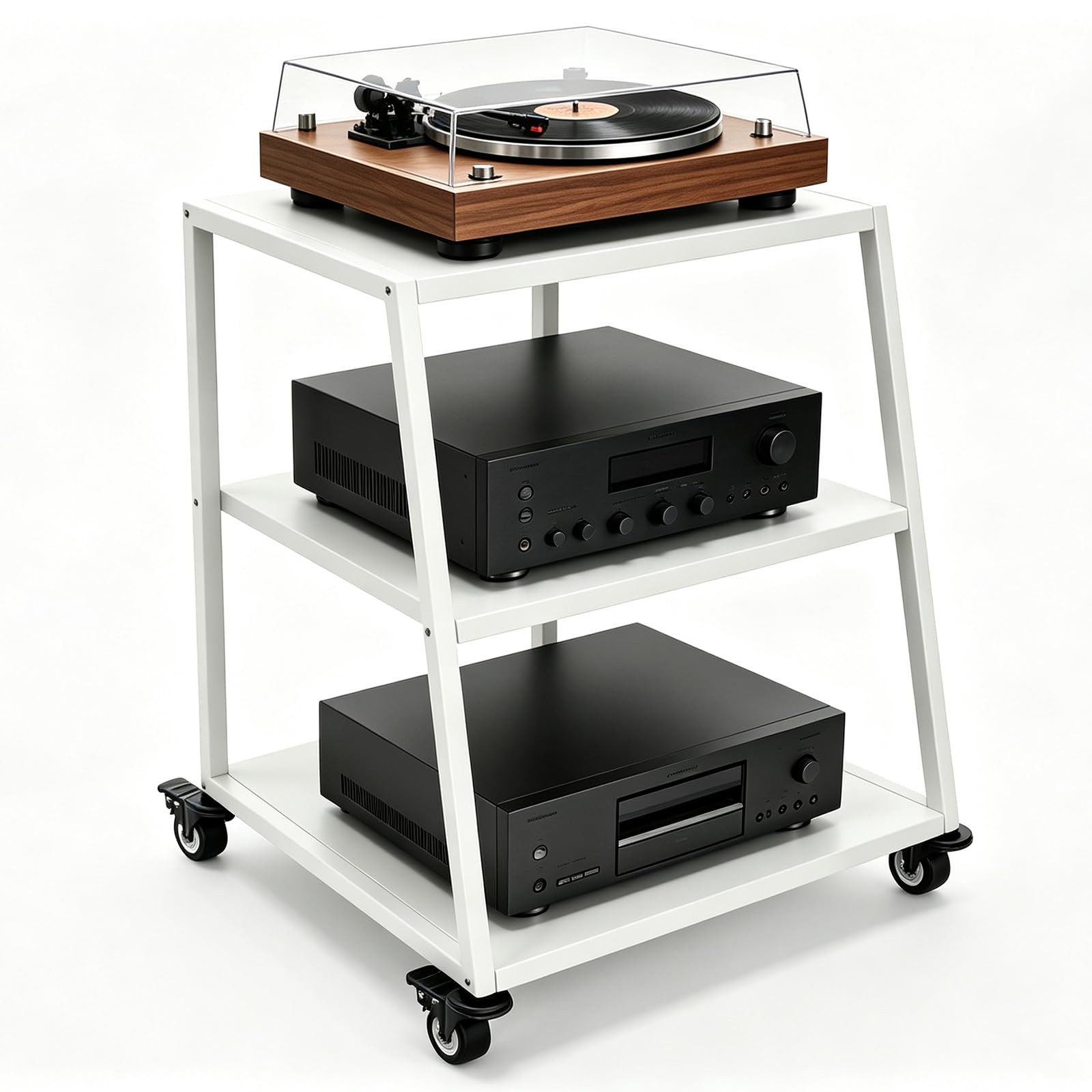 HiFi Rack aus Holz & Stahl,Plattenspieler Tisch mit verstellbaren Ablage,HiFi Regal für Plattenspieler & Stereoanlagen & Kompaktanlage,52cm（L x 50cm(W) x 65cm(H)
