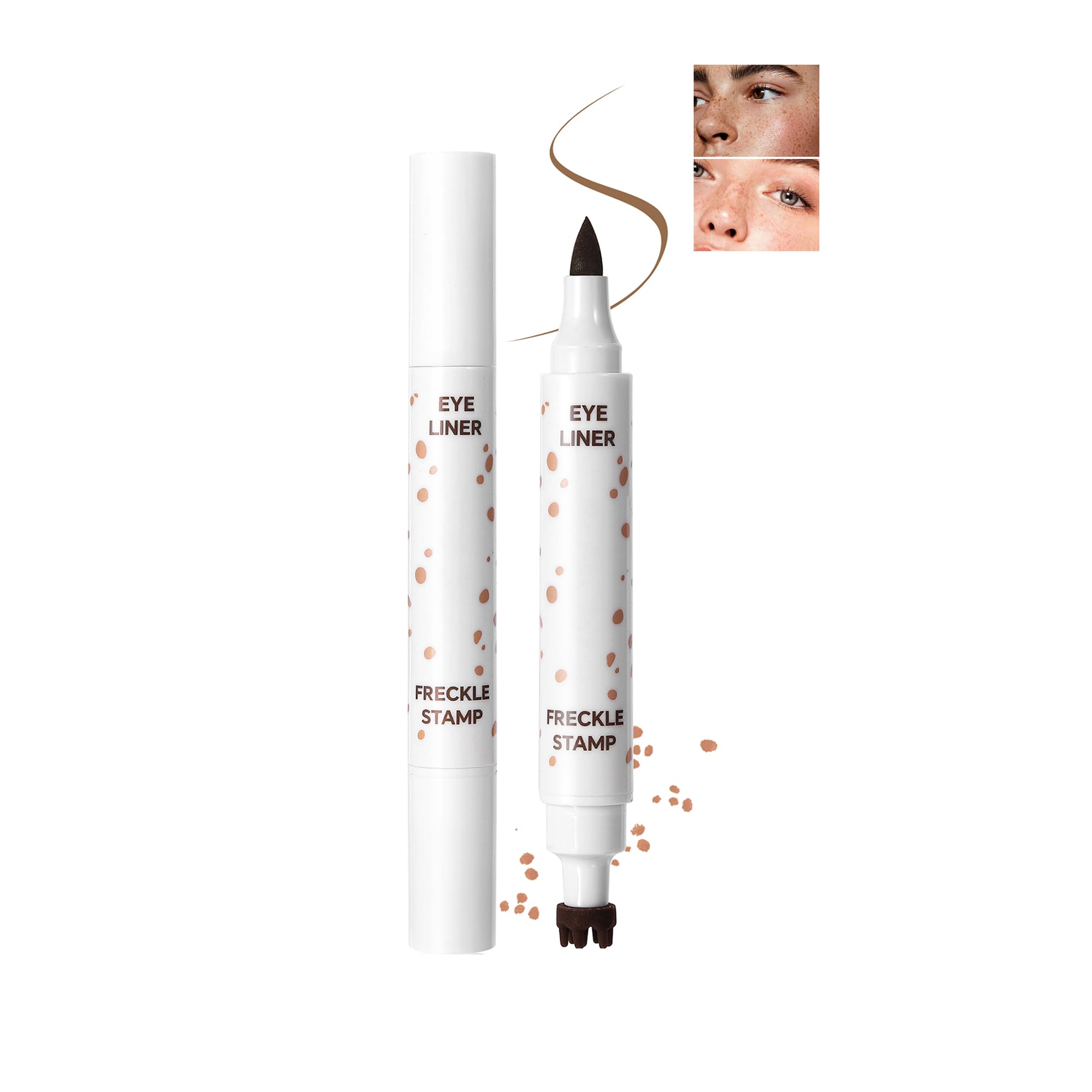 2-In-1 Freckle Stamp Eyeliner Pen Liquid Eyeliner Pen Long Lasting Waterproof Quick Dry Freckles Tattoo Marker for Natural