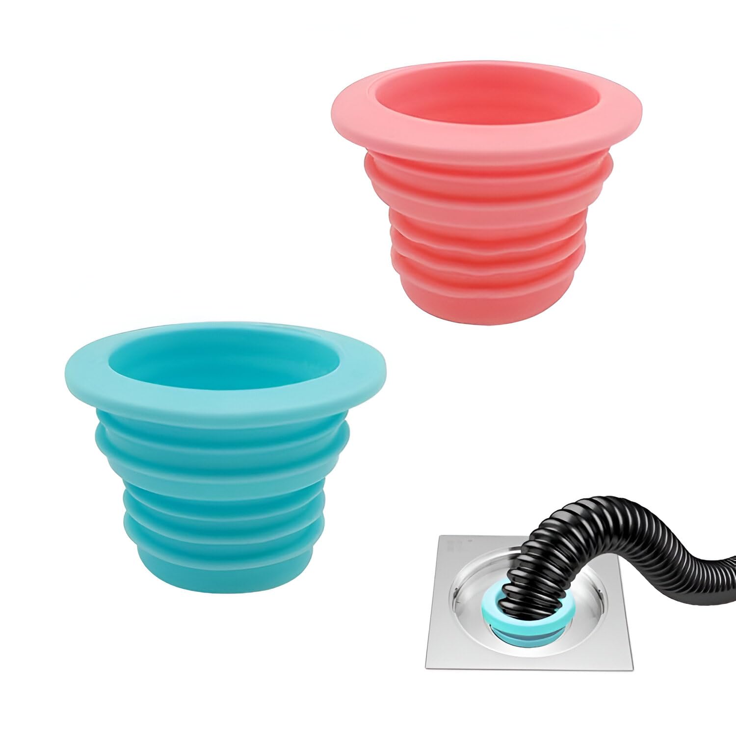 Jeyux Drain Pipe Seal Hose Silicone Plug,Silicone Sealing Plug Kitchen Pipe Sewer Seal Ring Washing Machine Drain Multipurpose Pipe Connector Bathroom Kitchen Laundry (2 Pcs)