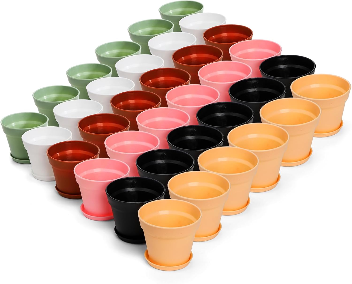 Frcctre 30 Pack 4 Inch Plastic Planter Pots, Small Flower Pots Seedlings Nursery Pots with Drainage Hole and Saucers for Indoor Outdoor Plants Flowers Herbs Succulents, 6 Colors image 4