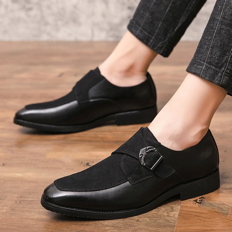 Mens Dress Monk Shoes Party Non Slip Low Top Anti-Slip Shoe Business Vegan Pu Suede Leather Round Toe Slip On2