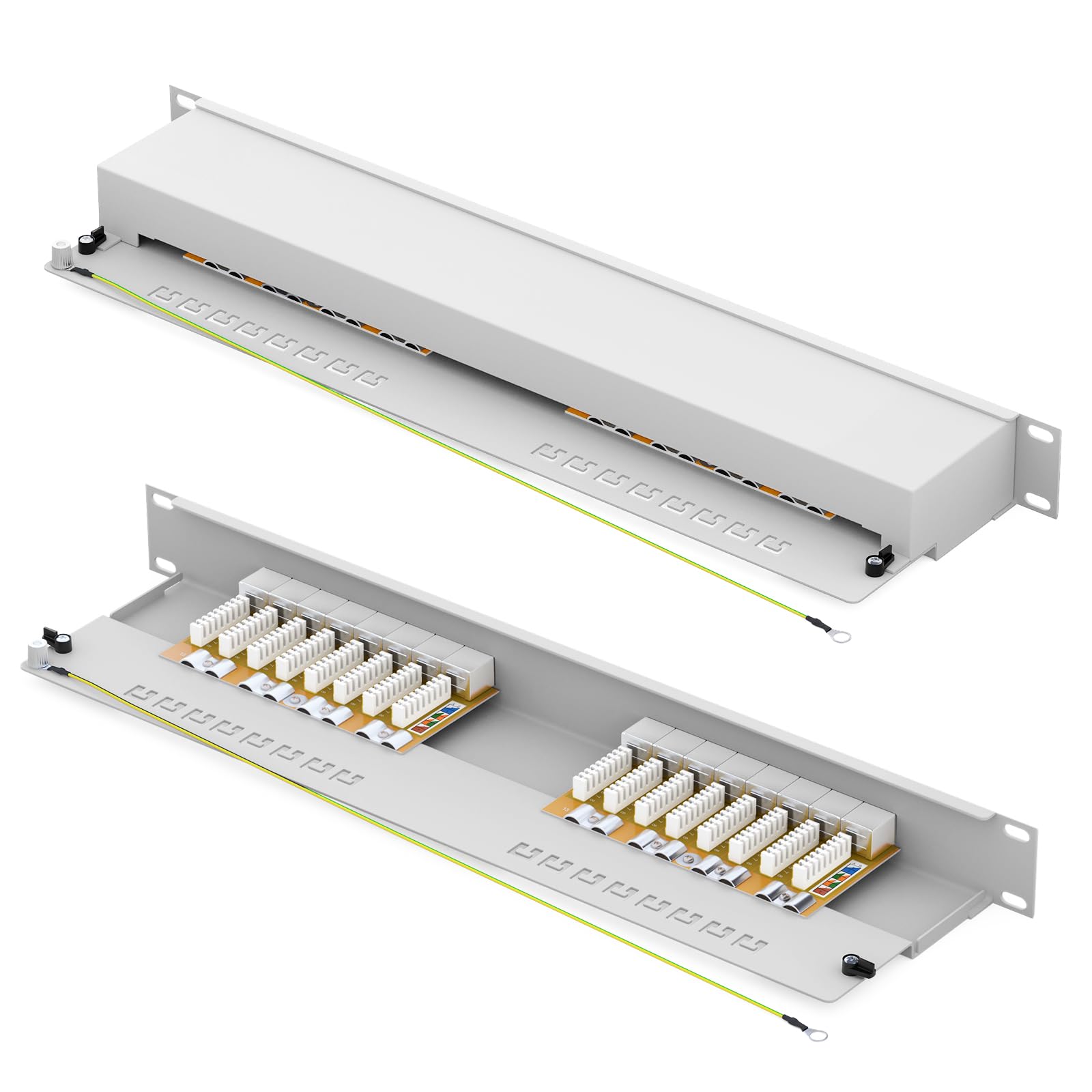 HB-DIGITAL 16 puertos Cat 6a LSA - Panel de conexión apantallado, color blanco Cat.6a (500 MHz) 19 pulgadas, montaje en rack 1HE 16x RJ45 hembra Professional, TIA568A o TIA568B