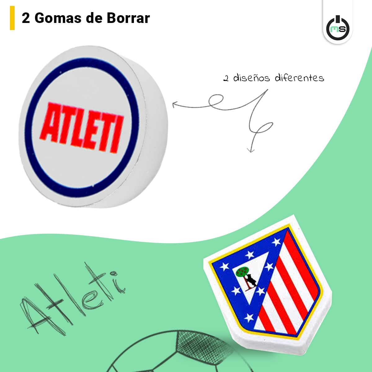 Set de Papelería Atlético de Madrid Oficial | Incluye 2 Lápices, 2 Gomas y 1 Sacapuntas | Producto Licenciado Escolar y de Oficina | Accesorio de Escritura para Niños, Estudiantes y Aficionados Colcho