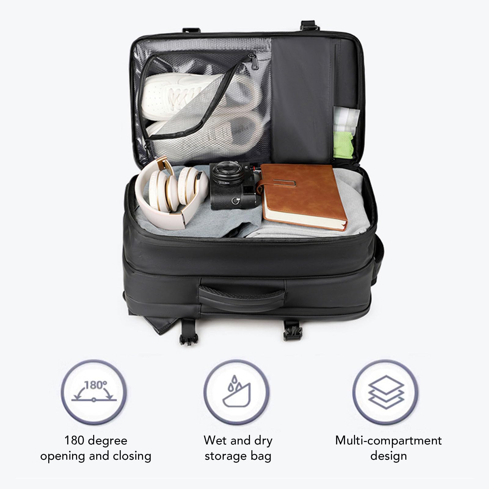 Generic Borsa a Compressione da Lavoro per Laptop di Grande capacità, Resistente Agli Spruzzi D'acqua, con Chiusura Antifurto, per Viaggi di Lavoro, 36-55 Litri, per Professionisti
