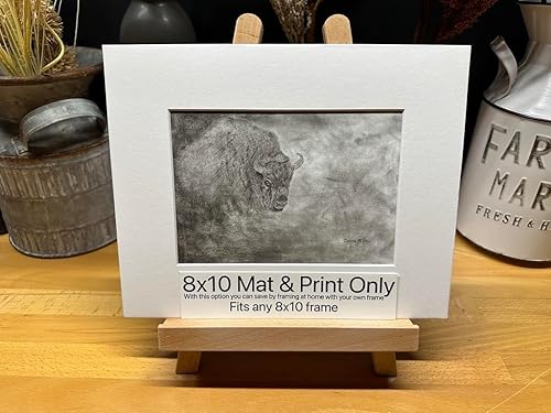 Buffalo Bison Nature Wildlife Graphite Pencil Art Sketch Drawing Print Picture Limited Edition Titled 'Darker Times' by David Allen (8x10 Mat &