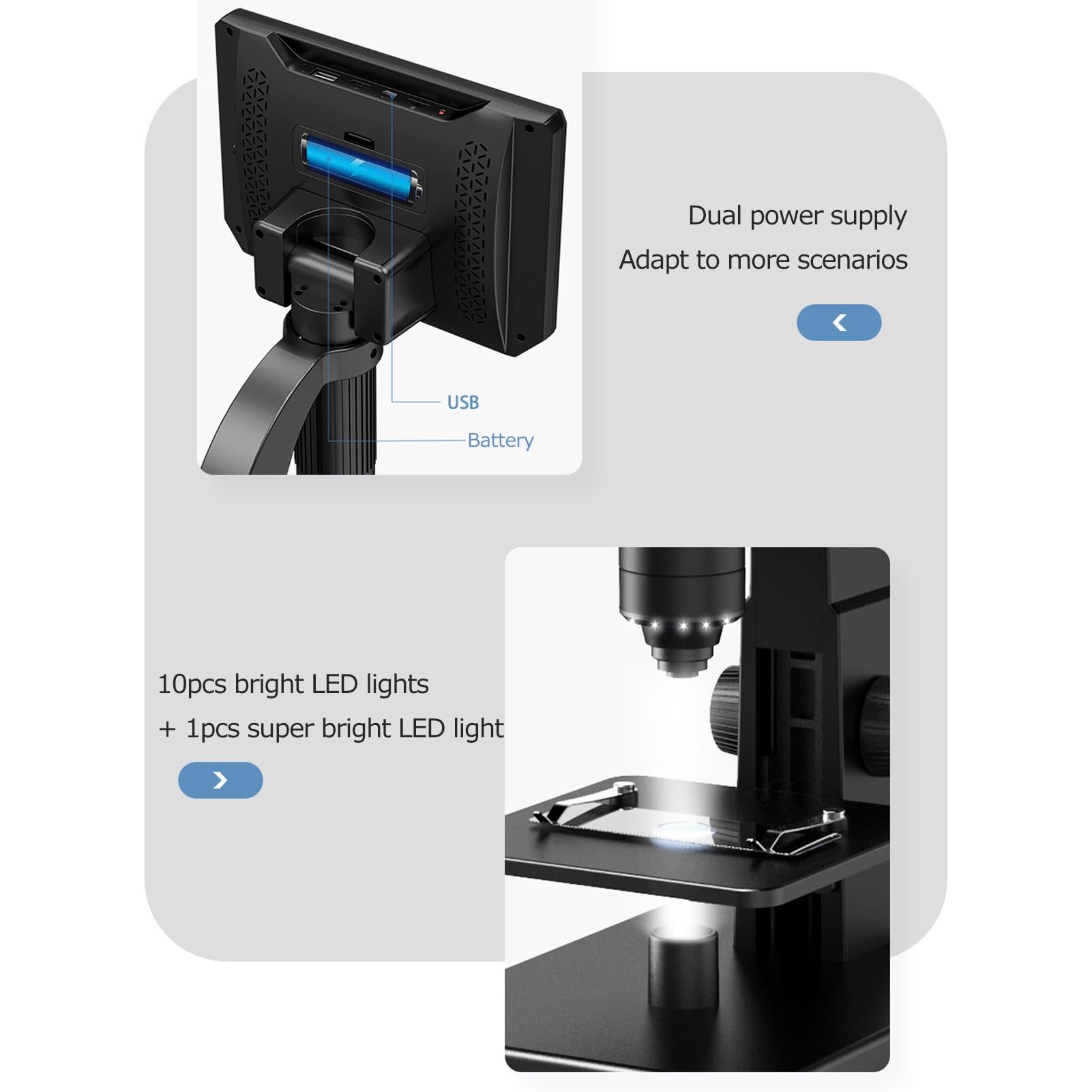 Zerodis 12-MP-Digitalmikroskop, 2000-fache Vergrößerung mit 7-Zoll-HD-Bildschirm für die Reparatur von Leiterplatten und die Identifizierung von Edelsteinen