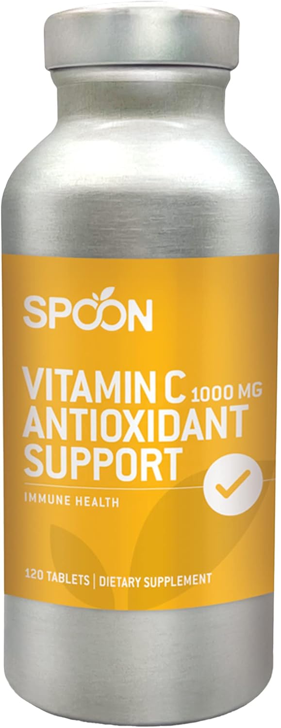 Spoon Vitamin C 1000mg - Antioxidant Support, Immune Vitamin C Supplement for Adult - Supports White Blood Cell Function, Collagen Production, Healthy Skin, Aids In Iron Absorption - 120 Count Tablets