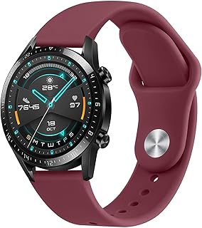Oumida Silicone Sports Strap for Huawei Watch GT3 46mm, GT2 46mm, GT2 Pro, GT2e, 22mm, Red, Water Resistant, Aluminium Buckle, Unisex, One Size Fits Most