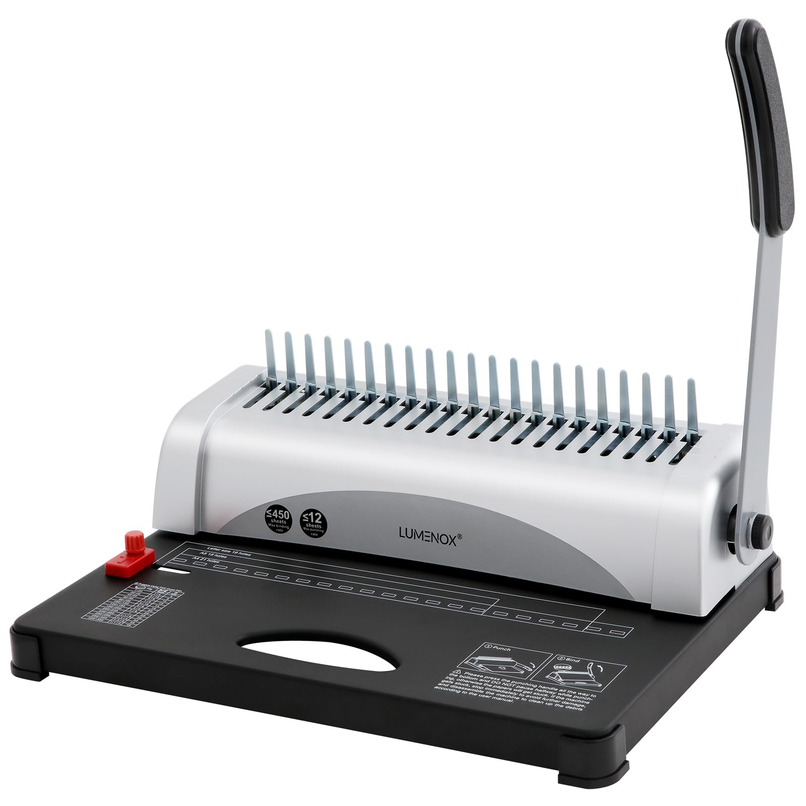 Binding Machine, 21-Holes, 450-Sheets, Paper Punch Binder and Starter Kit with 200 Combs (8/10mm) and 3 Adjustable Margins (3-5mm) for A4, A5, Letter, for Office, School Home