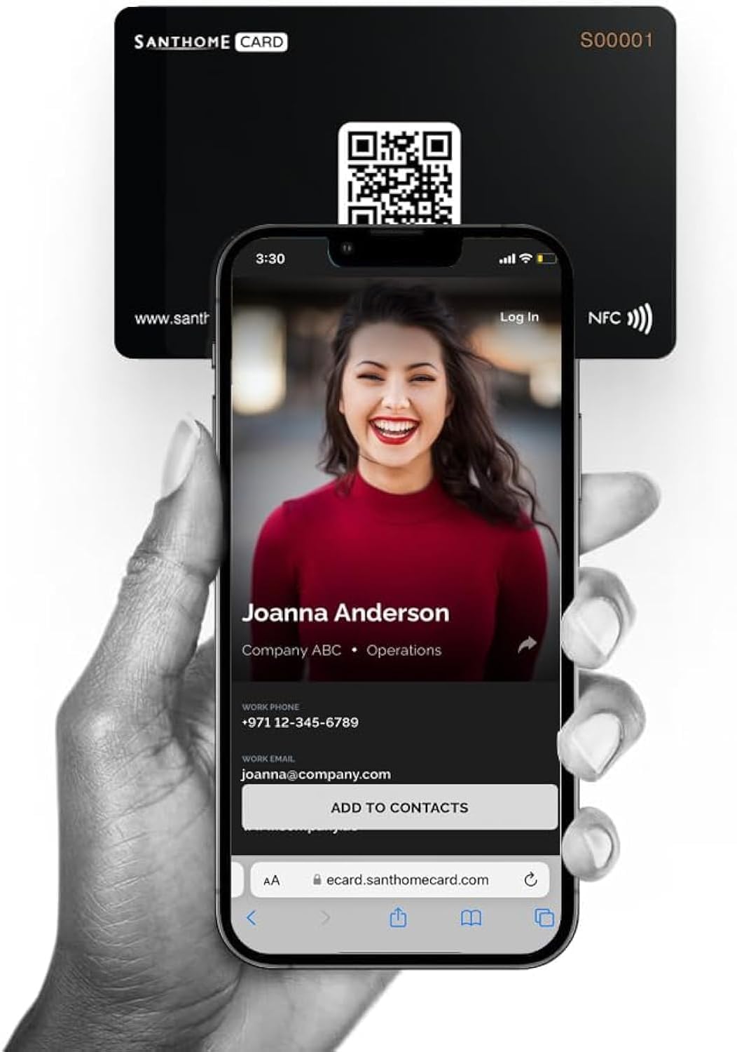 SANTHOME Digital Business Card | Smart Business card NFC Tap + QR Code scan for Instant Contact, Compatible with iOS and Android without app installation (GDPR compliant) (Pack of 1, Black)