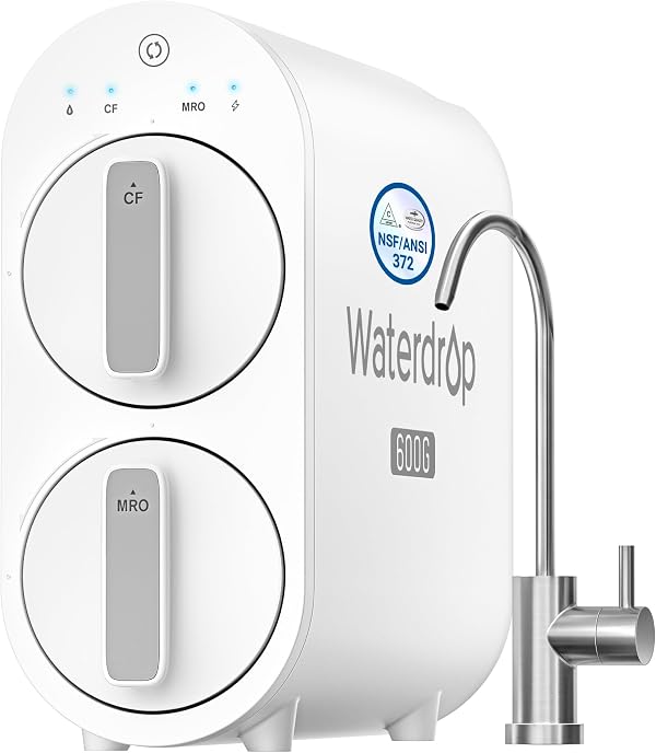 Waterdrop G2P600 Reverse Osmosis System, TDS Reduction, 7 Stage Water Filtration, NSF/ANSI 372 Certified, 600 GPD Tankless RO Water Filter System, Under Sink, 2:1 Pure to Drain